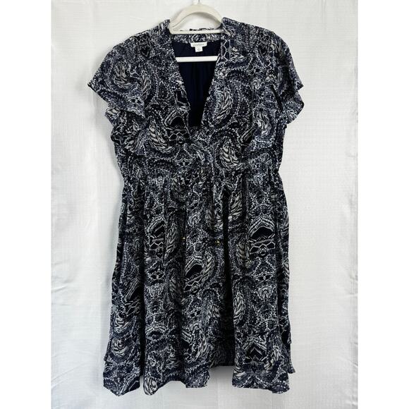 Sundance Dresses & Skirts - Sundance Blue White Print Dress Boho Flutter Sleeve Pockets L